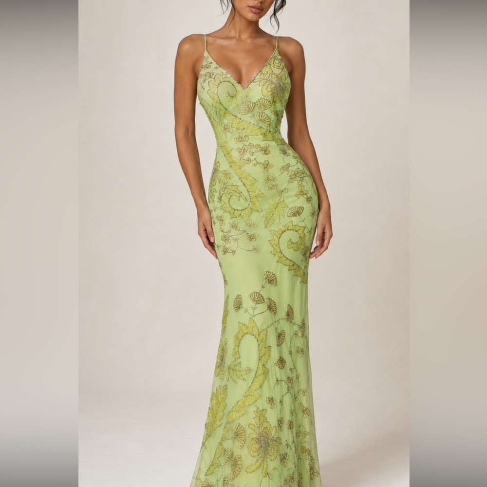 Vintage Y2K 100% Silk Beaded Dress Vintage Beaded Dress Green Tinkerbell Prom